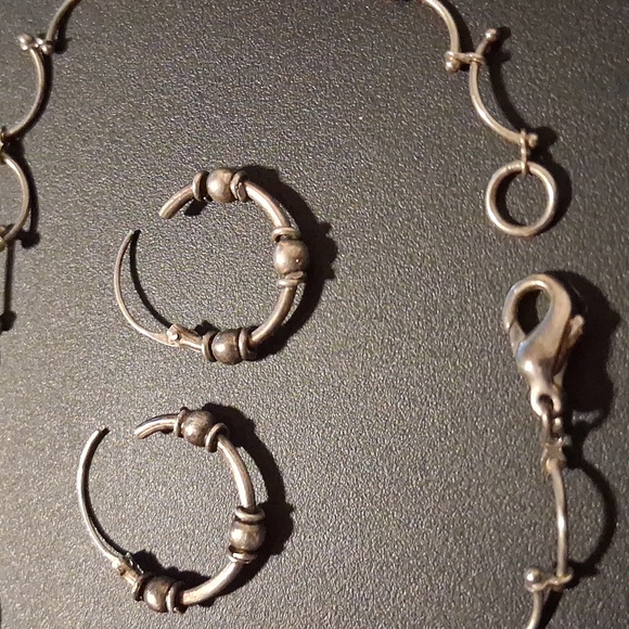 Sterling Silver Ball Bearing Earrings & Bracelet Jewelry Set. - Picture 2 of 8